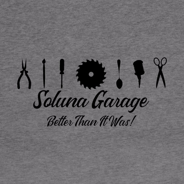 Soluna Garage banner style logo with motto (black art) by solunagarage